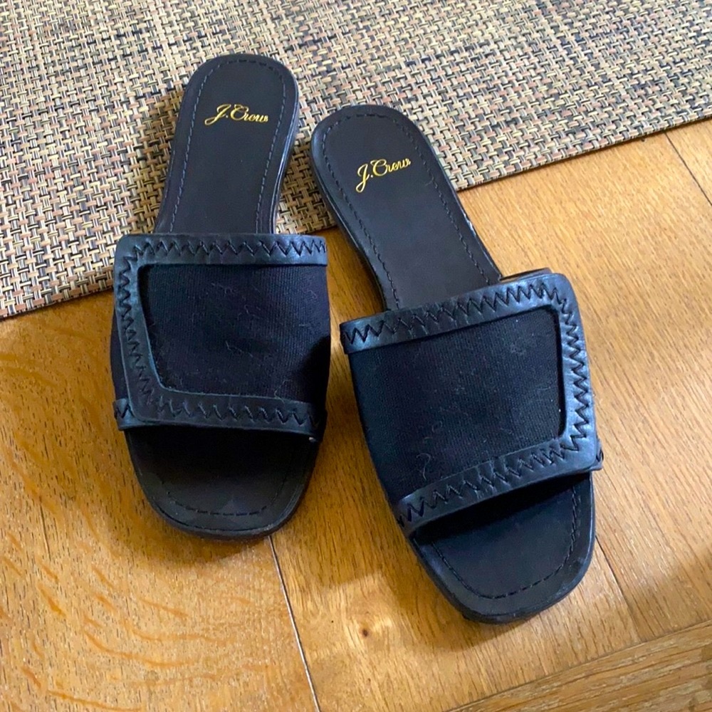 J. Crew canvas leather trim black sandals size 8